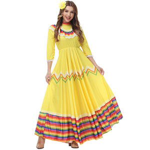 Robe traditionnelle <span class=keywords><strong>mexicaine</strong></span> pour femmes, robe longue bohème pour la danse, <span class=keywords><strong>costume</strong></span> pour Halloween, festival, spectacle sur scène, en polyester - Product Image 3
