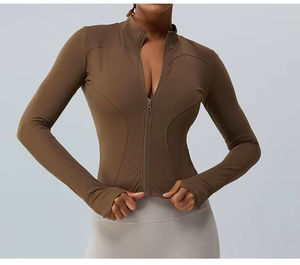 Fabricant de vêtements fitness, yoga, col montant, fermeture éclair complète, veste de course coupe ajustée pour femmes - Product Image 4