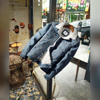 Blouson d'hiver pour homme XL, style bomber, en jean chaud avec boutons décoratifs, noir et bleu, doublure polaire plus épaisse, style décontracté, teinture unie