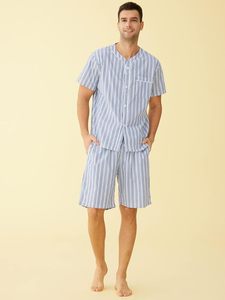 Conjunto de Pijama Corto de <span class=keywords><strong>Verano</strong></span> para <span class=keywords><strong>Hombre</strong></span>, 100% Algodón - Product Image 3