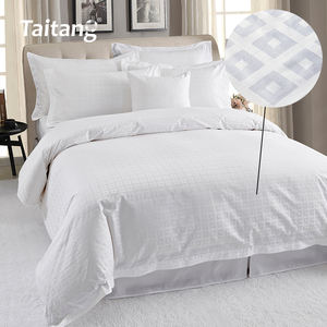 Solution de linge d'hôtel, design en grille, jacquard, literie d'hôtel, vente en gros personnalisée, drap de lit en coton blanc pour hôtel - Product Image 1
