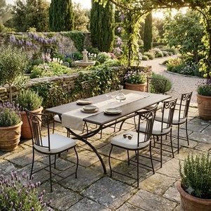 Ensemble de salle à manger de patio en fer forgé robuste traditionnel avec 8 chaises, résistant aux intempéries, mobilier de jardin extérieur, table KHP-BBG10 Ou - Product Image 3