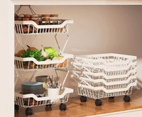 Panier de rangement pliable avec roulettes, résistant à la rouille, noir, marque YH, pour la cuisine, les fruits, les légumes, la salle de bain, le bureau