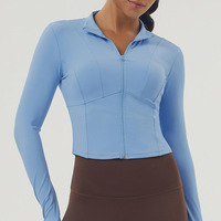 Vêtements de sport pour femmes, séchage rapide, respirant, extensible, anti-transpiration, entraînement, automne-hiver, fermeture éclair, nylon, élasthanne, col montant