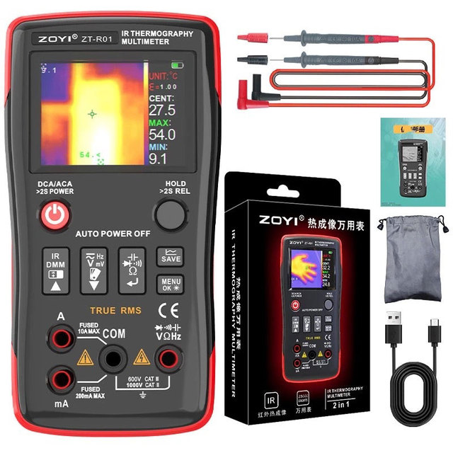 ZT-R01 2-IN-1 IR Thermal Imaging Multimeter Professional Digital Multimeter 2.4-inch IPS Color Screen with Hard Storage Bag