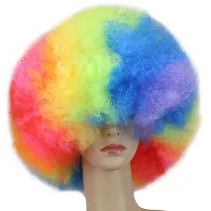 Jerman Perancis pelangi besar Afro keriting keriting wig abu-abu pesta Cosplay Wig sintetis untuk pesta karnaval penggemar sepak bola