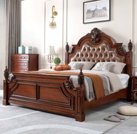 Hochwertiges Europäisches Königliches Stilbett mit Gewindesäule, Vintage Dunkelbrauner Samt + Schaumstoff, Weiches Langlebiges Massivholz-Schlafzimmerbett