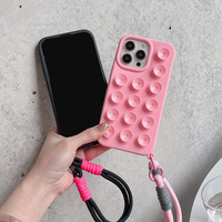 Coque de téléphone en silicone Macaron Bulle Mignonne avec lanière à ventouse, protection antichoc pour iPhone 17 Pro Max