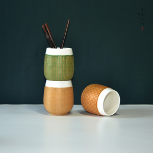 Bamboo Woven Porcelain <b>Teacup</b> Traditional Chinese Style Travel Gift Set ZB 014 - Product Image 4