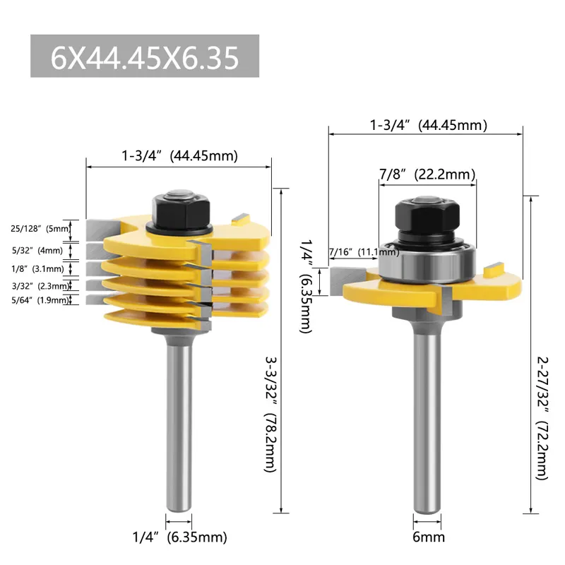 2PCS T G ASSEMBLY Cutter Router Bit 3 Teeth Box Finger Joint Router Bit Set Woodworking Milling Cutter For Wood Face Mill