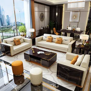 中国豪华客厅家具制造商I形5 7座真皮沙发超细纤维织物沙发套装