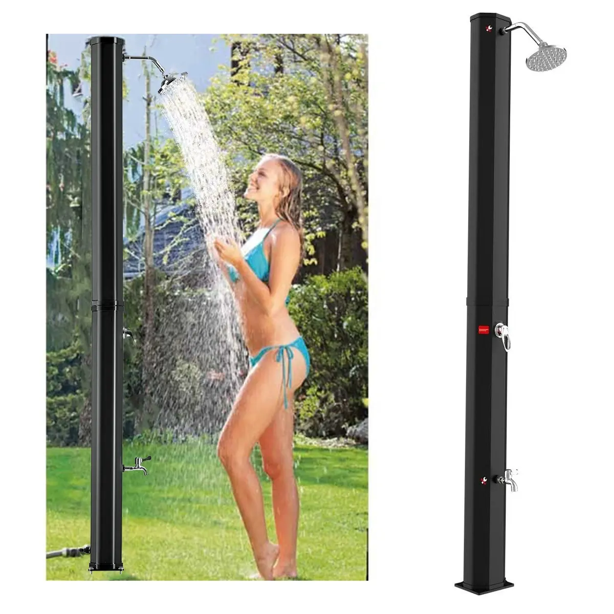 Cyen chuveiro resistente para piscina, boa qualidade, energia solar, durável, duas seções, corpo pvc, octogon, preto, 35l, para jardim ao ar livre