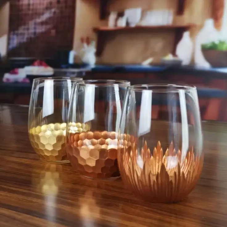 Hot Sale Hand made Honeycomb Design Custom Stemless Wine Glass