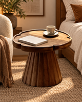 Table basse ronde moderne extensible et pliable de 35,98 pouces avec pieds cylindriques, plateau en placage de bois pour salon et bureau