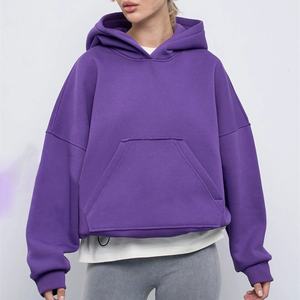 Sudadera informal con <span class=keywords><strong>capucha</strong></span> <span class=keywords><strong>de</strong></span> color sólido para mujer Sudadera corta con dobladillo con cordón <span class=keywords><strong>de</strong></span> gran tamaño con bolsillo - Product Image 2