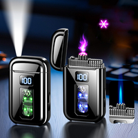 Briquet à gaz et plasma réglable 2 en 1 rechargeable par USB, coupe-vent au butane et à la flamme d'arc pour cigarettes et cigares