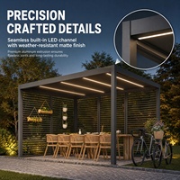 Pergola en aluminium à lames orientables de 175 mm avec bandes lumineuses LED intégrées, poteaux de 120 mm, écrans réglables pour patio et jardin