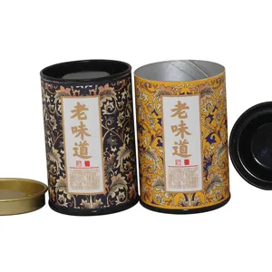 Metal Lid of Tea Round Paper Tube Print Traditional Chinese Pattern Painted on the Outside