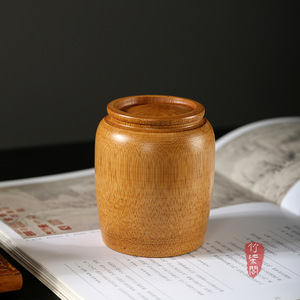 Handmade Bamboo Tea Caddy With Wooden Lid Airtight Storage Jar For Tea Ceremony Chinese Style Portable Travel Use - Product Image 1