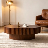 Table basse convertible de style Mid-Century Modern avec lattes en bois massif cannelé, MDF, style Wabi-Sabi, pour salon, couleur personnalisable, hôtel, villa