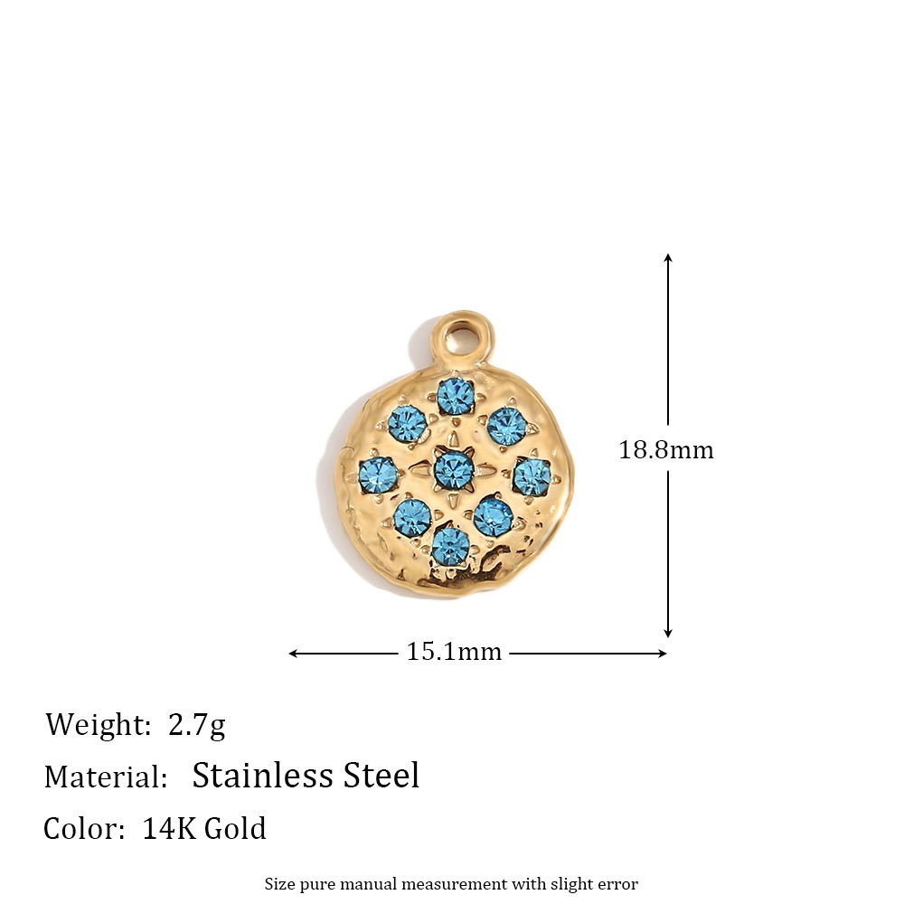 Round pendant with diamonds - gold - blue diamond