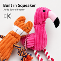 Jouet interactif pour chien en peluche avec corde et couineur, motif flamant rose, vente en gros, marque privée