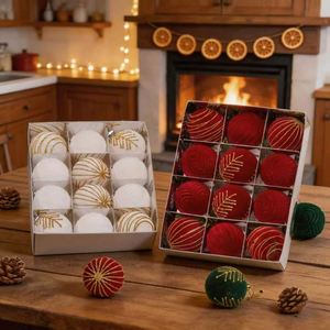 Luxury Flocked Circle Christmas <b>Tree</b> <b>Ornaments</b> 12Pcs 6cm Colorful Hanging Decorations - Product Image 2