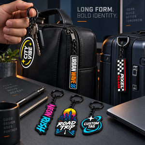 Porte-clés en PVC souple 3D personnalisés de forme allongée, étiquettes de texte personnalisées pour la promotion de la marque, fabrication OEM ODM - Product Image 3