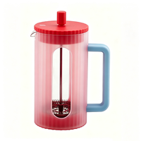 Cafetière à piston en verre borosilicate cannelé coloré avec couvercle en plastique côtelé et poignée, cadeaux personnalisés originaux pour café et thé