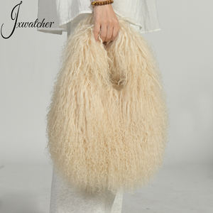 批发定制颜色模糊真羊毛袋高端奢华女性时尚钱包手袋蓬松天然蒙古皮袋 - Product Image 1