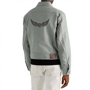 Chaqueta Gris Claro para Hombre con Bordado de Alas y Logotipo en la Espalda, Cuello Camisero, Corte Regular, Ropa Casual de Otoño - Product Image 1