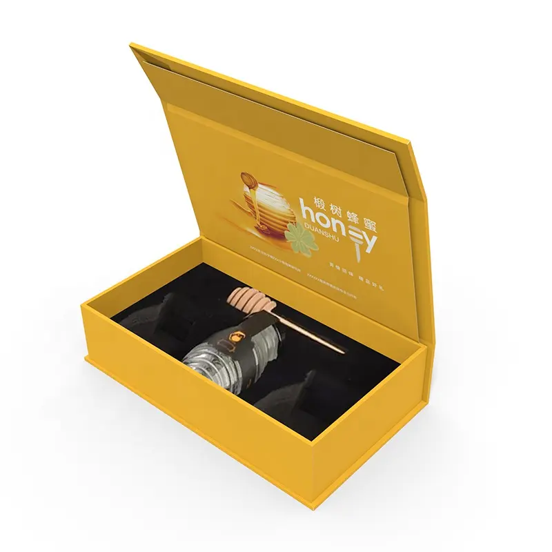 Luxury cardboard high quality Honey Jar Bottle Packaging Box Yellow Magnetic Honey Box