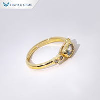 Bague Tianyu en zircon bleu taille ovale, base en cuivre, ton or, style antique, bague de fiançailles, bague de fête