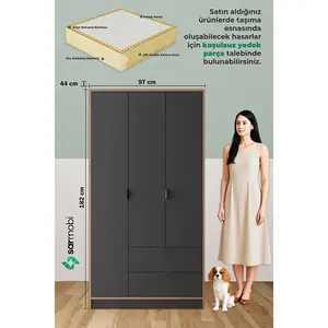 ตู้เสื้อผ้าเมลามีน3ประตูแบบตั้งอิสระทันสมัยบานพับ2ลิ้นชักสำหรับห้องนั่งเล่นของโรงพยาบาลขนาดใหญ่เป็นมิตรกับสิ่งแวดล้อม - Product Image 3