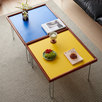 Table basse d'appoint Yule Square Bauhaus Nordic Vintage en acier inoxydable et bois avec étagère, mobilier pour la maison