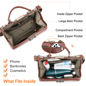 กระเป๋าหนังแ<span class=keywords><strong>ท</strong></span>้ทรงหมอสไตล์วินเ<span class=keywords><strong>ท</strong></span><span class=keywords><strong>จ</strong></span>สำหรับผู้หญิง พร้อมโครงโลหะซ่อน ตัวล็อค และสายสะพายถอดได้ - Product Image 4