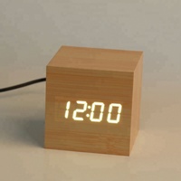 Reloj despertador digital LED de madera con control de sonido, reloj de escritorio en forma de cubo, 3 alarmas, modo nocturno, reloj digital de madera para dormitorio ET504
