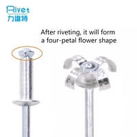 Rivet Aluminium Anodized Warna-Warni Tipe Peel Blind POP Berbagai Ukuran/ Rivet Aluminium Bentuk Bunga dengan Mandrel Baja Kotak Rivet Blind 1/8 X 1/2
