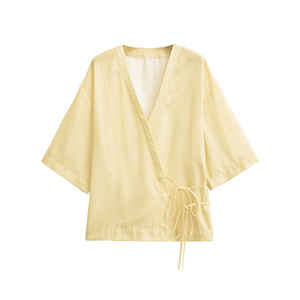 Top <span class=keywords><strong>Kimono</strong></span> Estivo da <span class=keywords><strong>Donna</strong></span> con Scollo a V, Spalle Scoperte, Allacciatura, Stile Casual e Moda, Colore Giallo - Product Image 1