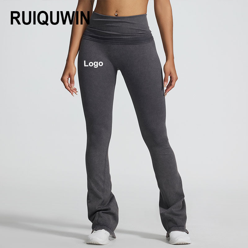 RUIQUWIN Wholesale Women's High Waist Seamless Yoga Pants Stretchy Breathable Tight Fitness Long Pants Quick Dry Flared Leggings