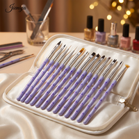 Jieniya ensemble de pinceaux de manucure motif en croix manche violet 9 pièces design de détail 3D lienr ensemble de pinceaux de gel en gros
