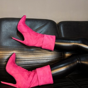 Bottines courtes moulantes taille 47 pour femmes, bottes à talons aiguilles, bottes à bout pointu sexy, bottes hautes jusqu'à la cuisse - Product Image 3
