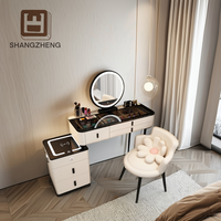 Commode en bois à 4 tiroirs de luxe nordique blanche pour chambre à coucher table de maquillage avec miroir à led coiffeuse à tiroirs