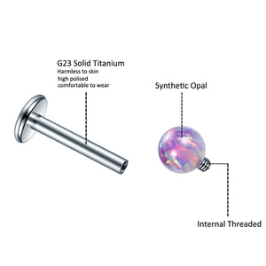 Boucles d'oreilles en titane G23 avec boule d'opale, 16G, rondes, filetées, pour piercing humain - Product Image 3