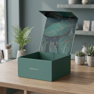 Custom Green <b>Foldable</b> Rigid Paperboard Gift <b>Box</b> with Magnetic Closure UV Printed Jewelry & Cosmetic Packaging - Product Image 1