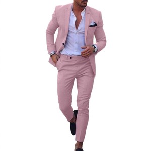 Costume 2 pièces jacquard en mélange de <span class=keywords><strong>lin</strong></span> pour <span class=keywords><strong>homme</strong></span>, coupe ajustée, simple boutonnage, <span class=keywords><strong>décontracté</strong></span>, pour <span class=keywords><strong>mariage</strong></span> ou affaires, ensemble blazer et pantalon - Product Image 4