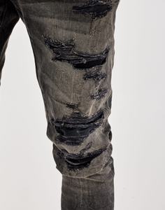 ג'ינס סלים סטרץ' מכותנה שחורה, בסגנון רחוב, אופנתי, איכותי, בהתאמה אישית, עם מראה משופשף וקרוע, בסגנון Y2K - Product Image 2