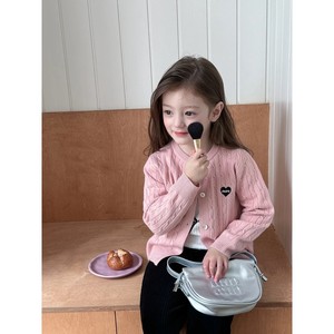 Child Star Circle Girls Cable Knit Cardigan Heart Design Soft Sweater Full Sleeve Crew Neck Autumn Wear - Product Image 2