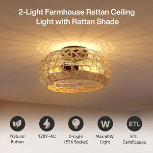 Lámpara Colgante Boho <span class=keywords><strong>de</strong></span> Ratán Tribesigns, 2 Luces, Tejida a Mano con Fibra Natural, <span class=keywords><strong>para</strong></span> Isla <span class=keywords><strong>de</strong></span> Cocina o Comedor - Product Image 5