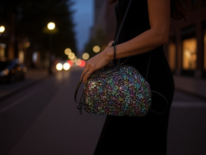 Borsa da Donna Piccola con Paillettes 18 cm x 16 cm, Chiusura a Coulisse, Mini Borsa alla Moda per Tutte le Stagioni - Product Image 2